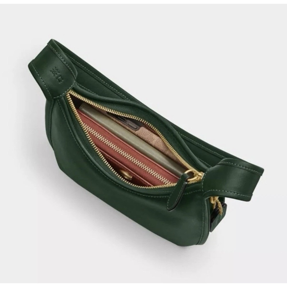 Coach Curve Zip Shoulder Bag in Brass/Hunter Green Glovetanned Leather NWT - Picture 3 of 9